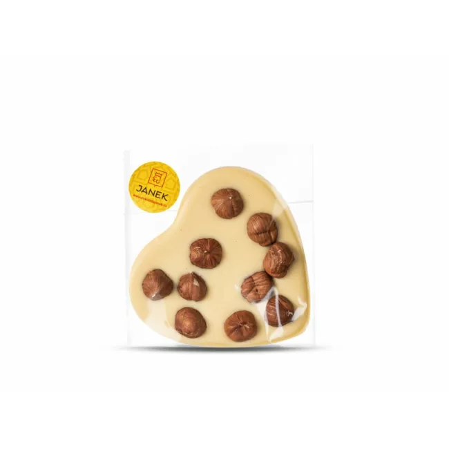 Velké bílé čokoládové srdíčko s lískovými ořechy